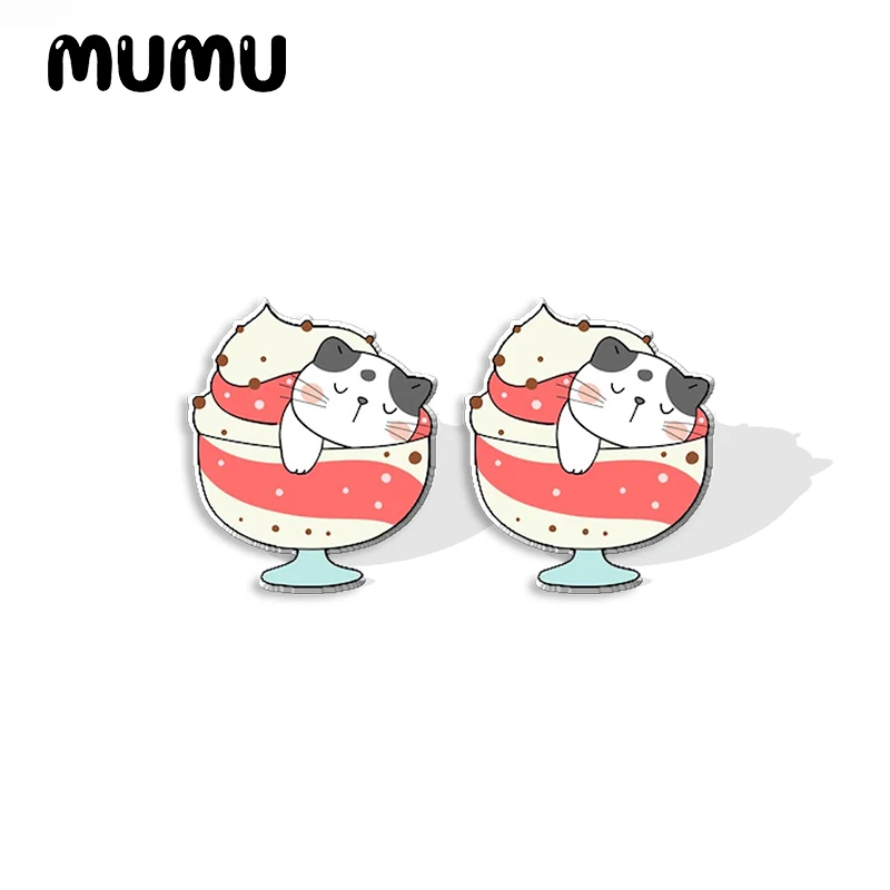 2022 New Sweet Cat Dessert Acrylic Stud Earring Cupcake Boba Tea Earrings Resin Epoxy Jewelry Gifts Friend