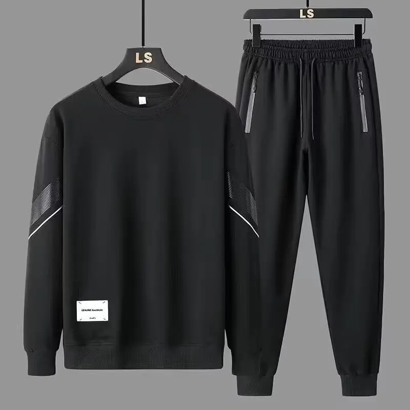 Waffle casual sports hoodie set for men, loose and trendy brand, paired with cropped pants, two piece set, trendy