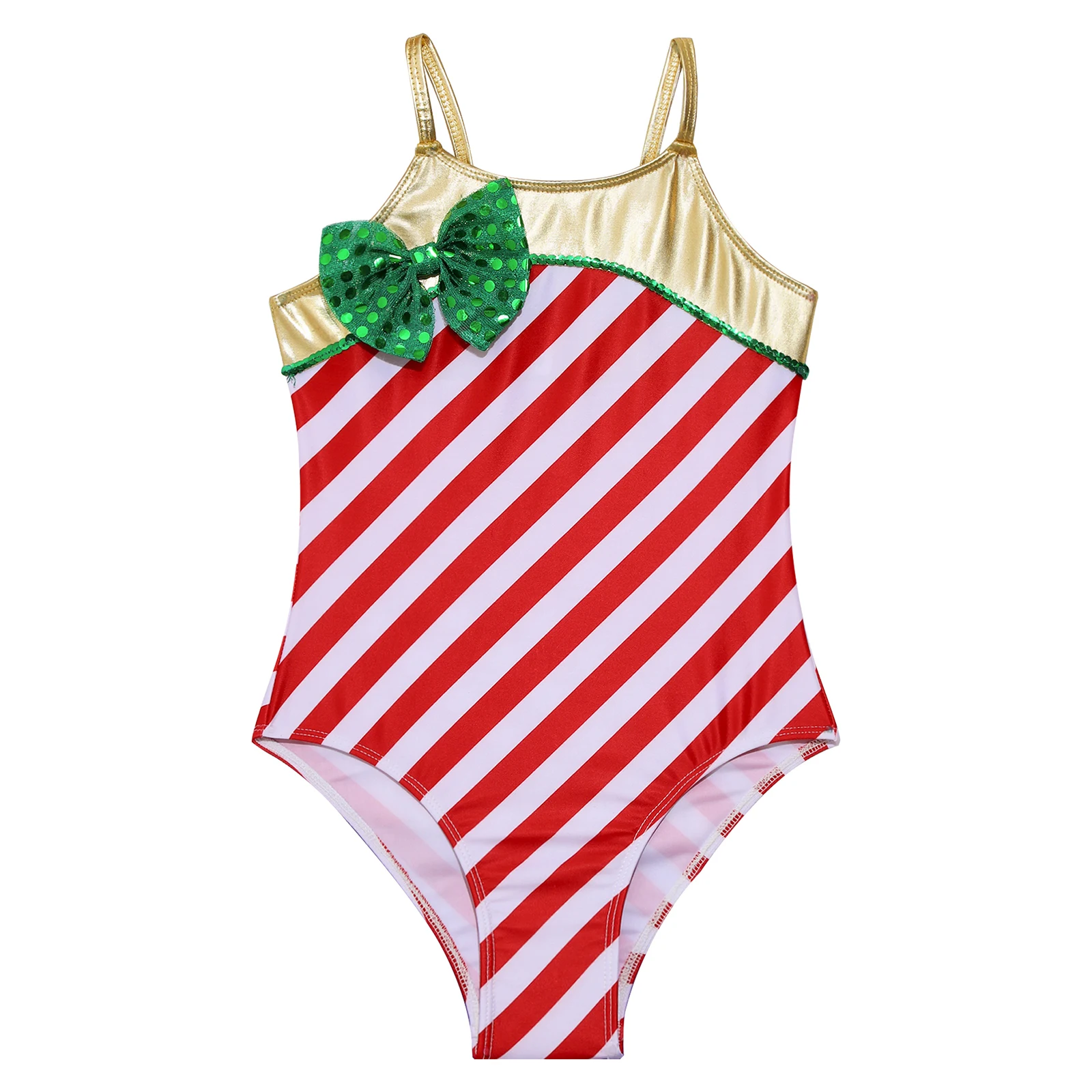 Kinder Meisjes Elf Kerst Kostuum Xmas Santa Turnpakje Glanzende Strik Bodysuit Gymnastiek Ballet Dans Podium Performance Kostuum