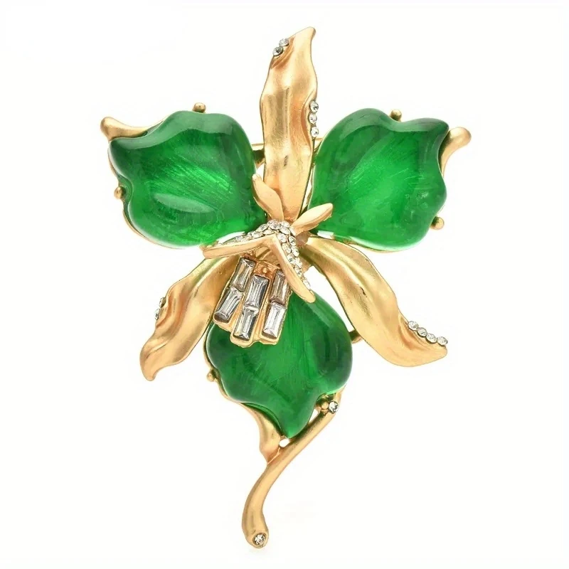 Retro Green Resin Orchid Flower Brooches Pins for Women Unisex 3-color Beautiful Plants Badges Exquisite Wedding Banquet Brooch