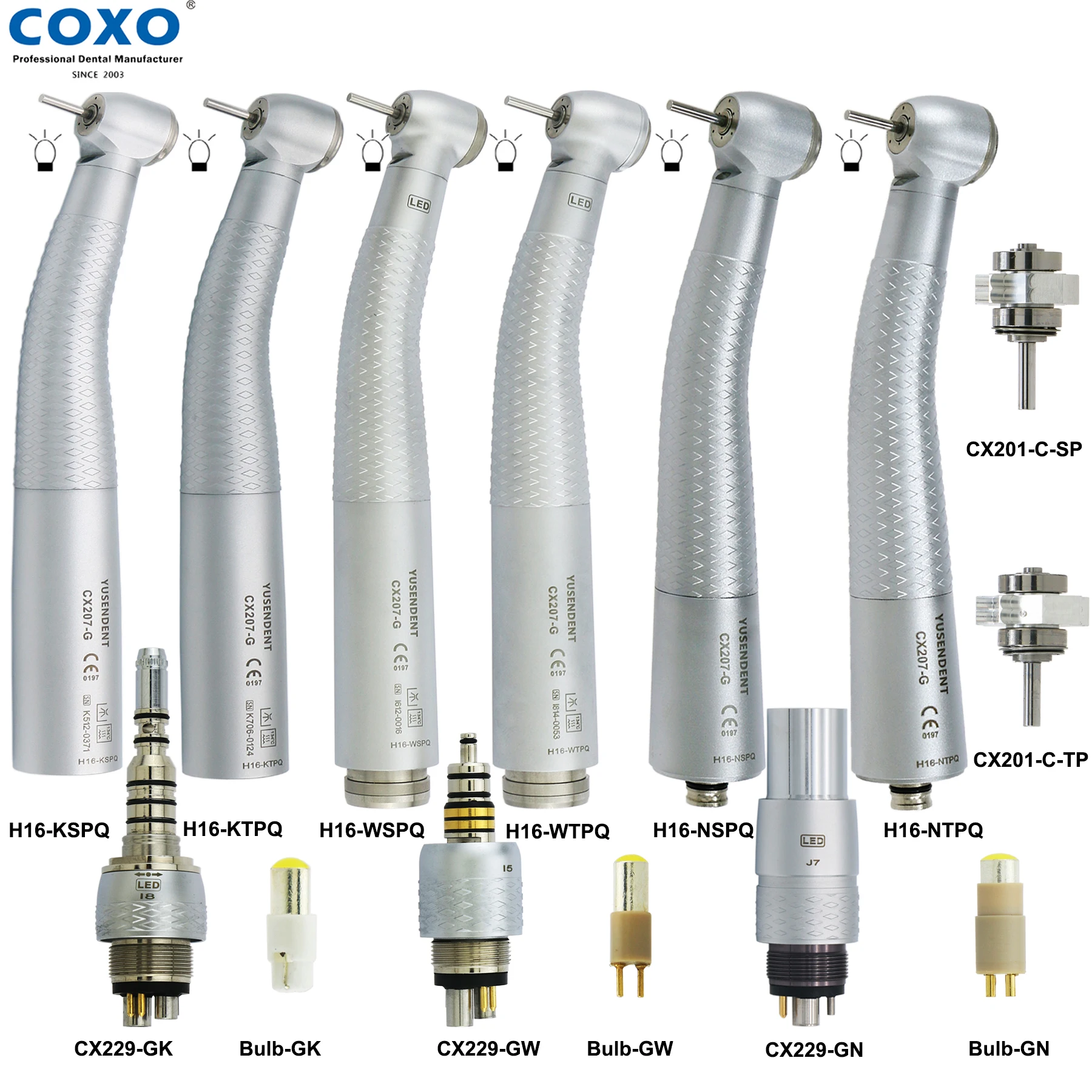 COXO-turbina de aire Dental de fibra óptica LED, piezas manuales de alta velocidad, CX207-G, acoplador LED de 6 pines, compatible con KAVO NSK WH,