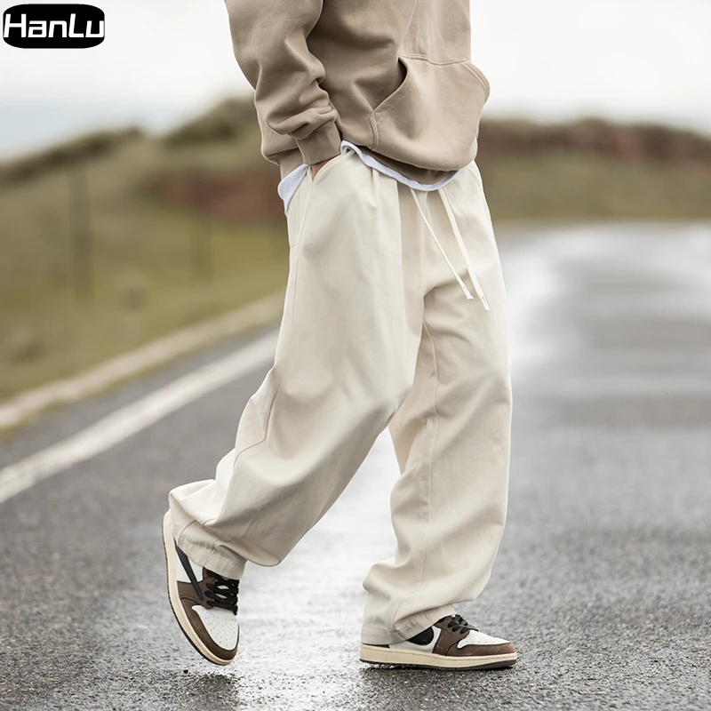 

Men's Autumn and Winter New Cotton Casual Pants Men's Straight Tube Pleated Design Workwear Solid Color Pants