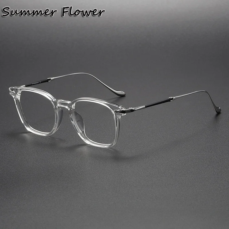 

Transparent Eyeglasses Brand Design Acetate Titanium Optical Glasses Frame Men High End Ultra Light Student Glasses for Computer