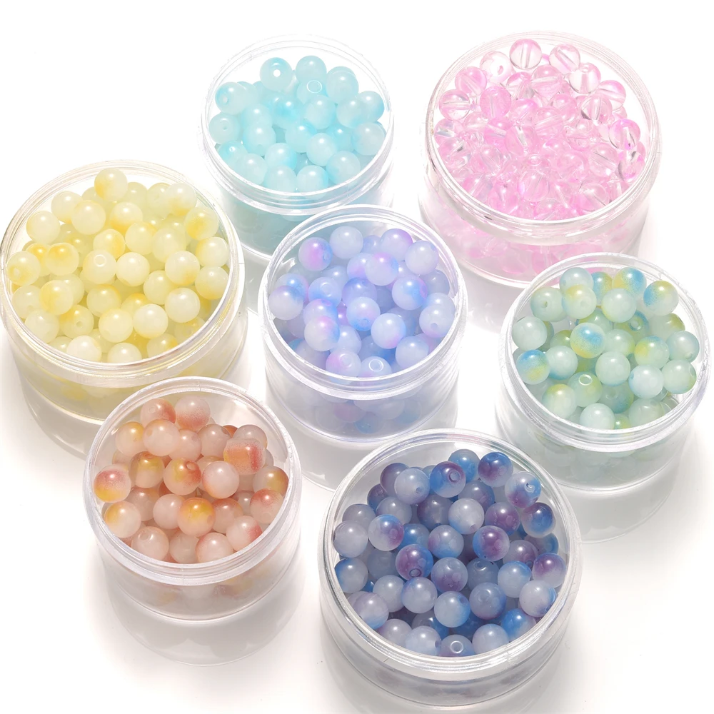 100 Stück 8mm Farbverlauf Meerjungfrauen-Glasperlen Runde Perlen Leuchtende Farben Lose Abstandsperlen für Kreatives DIY-Handwerk Schmuckherstellung – Detail 4