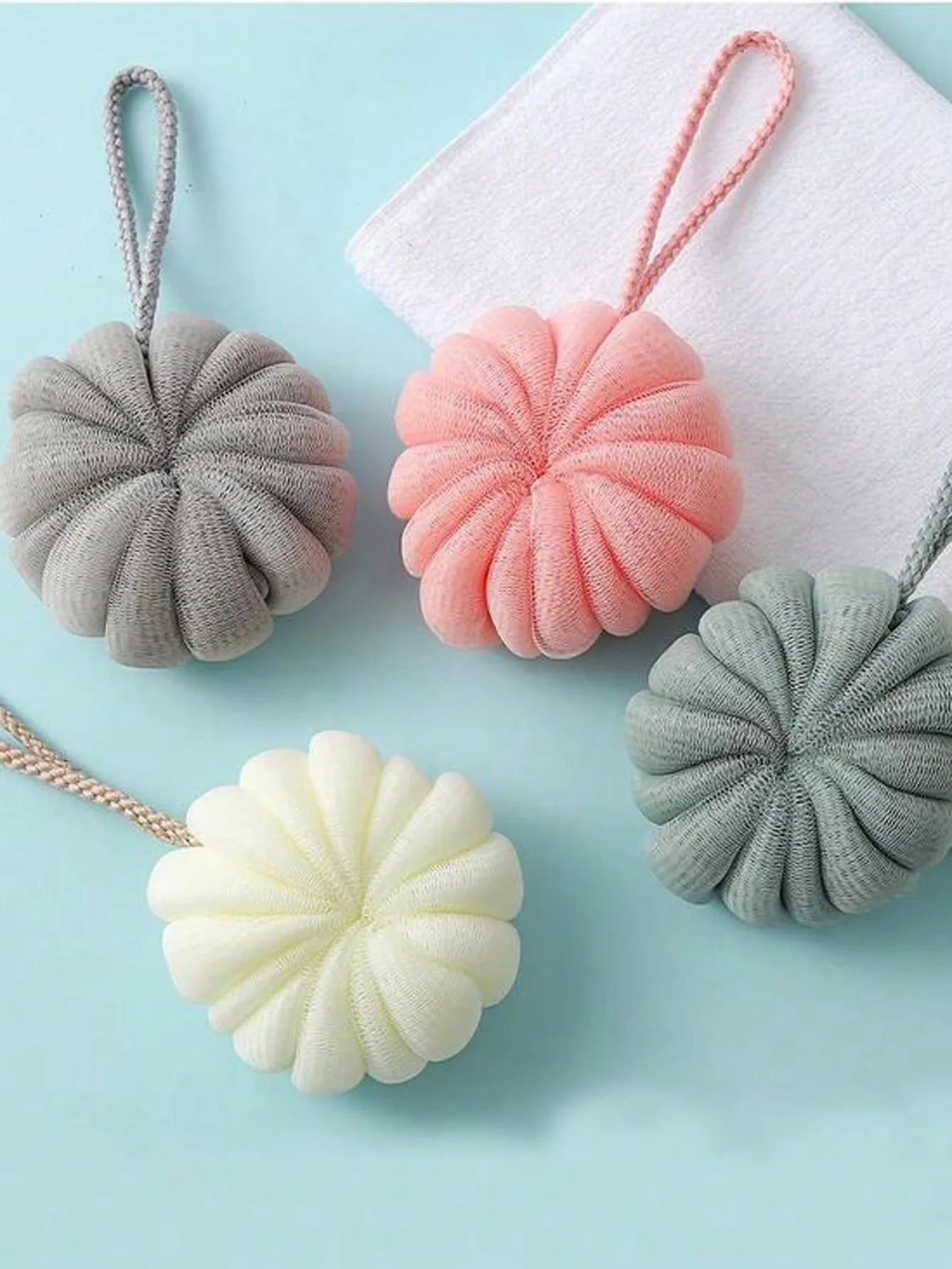 Pumpkin Shaped Shower Loofah Sponge Super Thick Soft Mesh With Hanging String Durable Daily Household Bath Washing Accessory