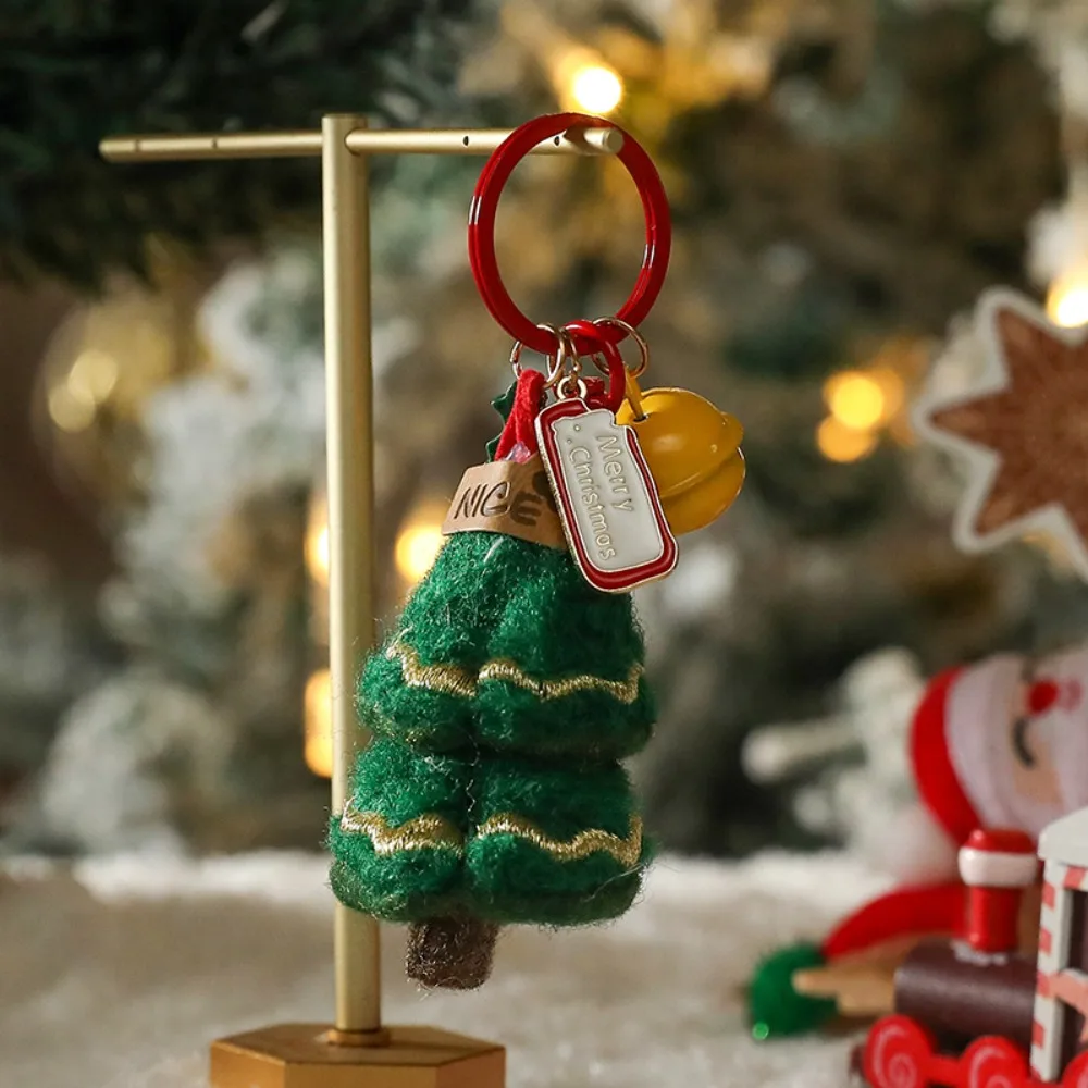 Cute Soft Christmas Key Ring Cane Bell Christmas Tree Pendant PP Cotton Glove Plush Bow Key Ring Kids