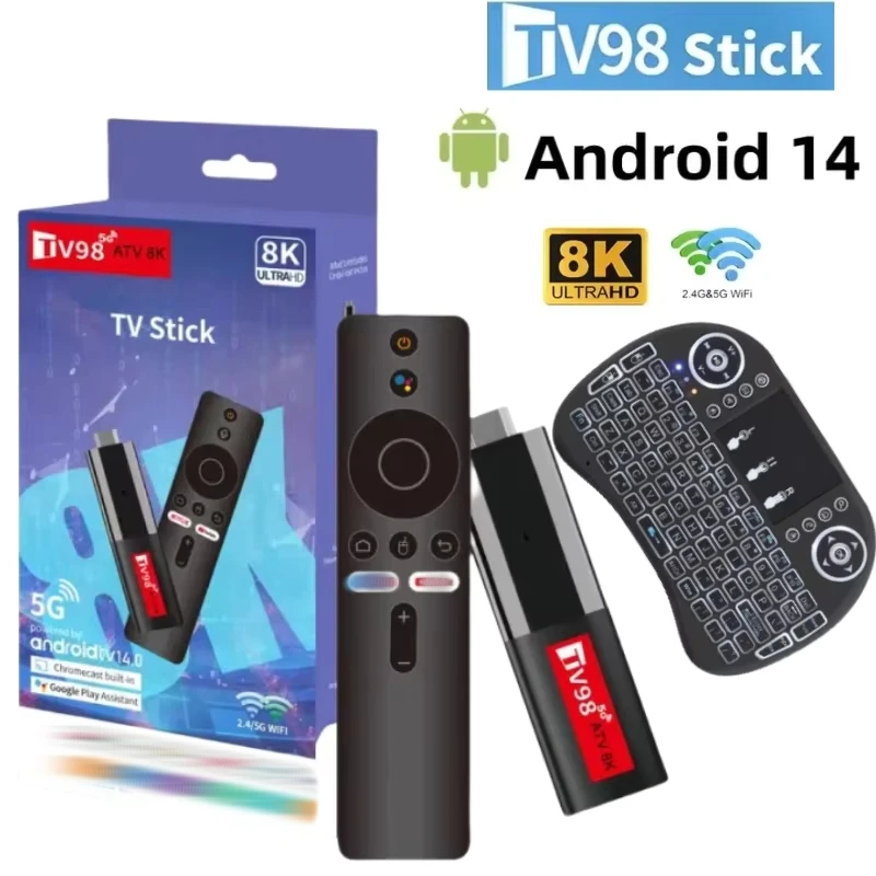 

TV98 ATV Mini TV Stick Android 14 H618 2.4G 5G Wifi Support OTA 8K Media Player TV Receiver BT5.0 2GB 16GB Voice Remote TV Box