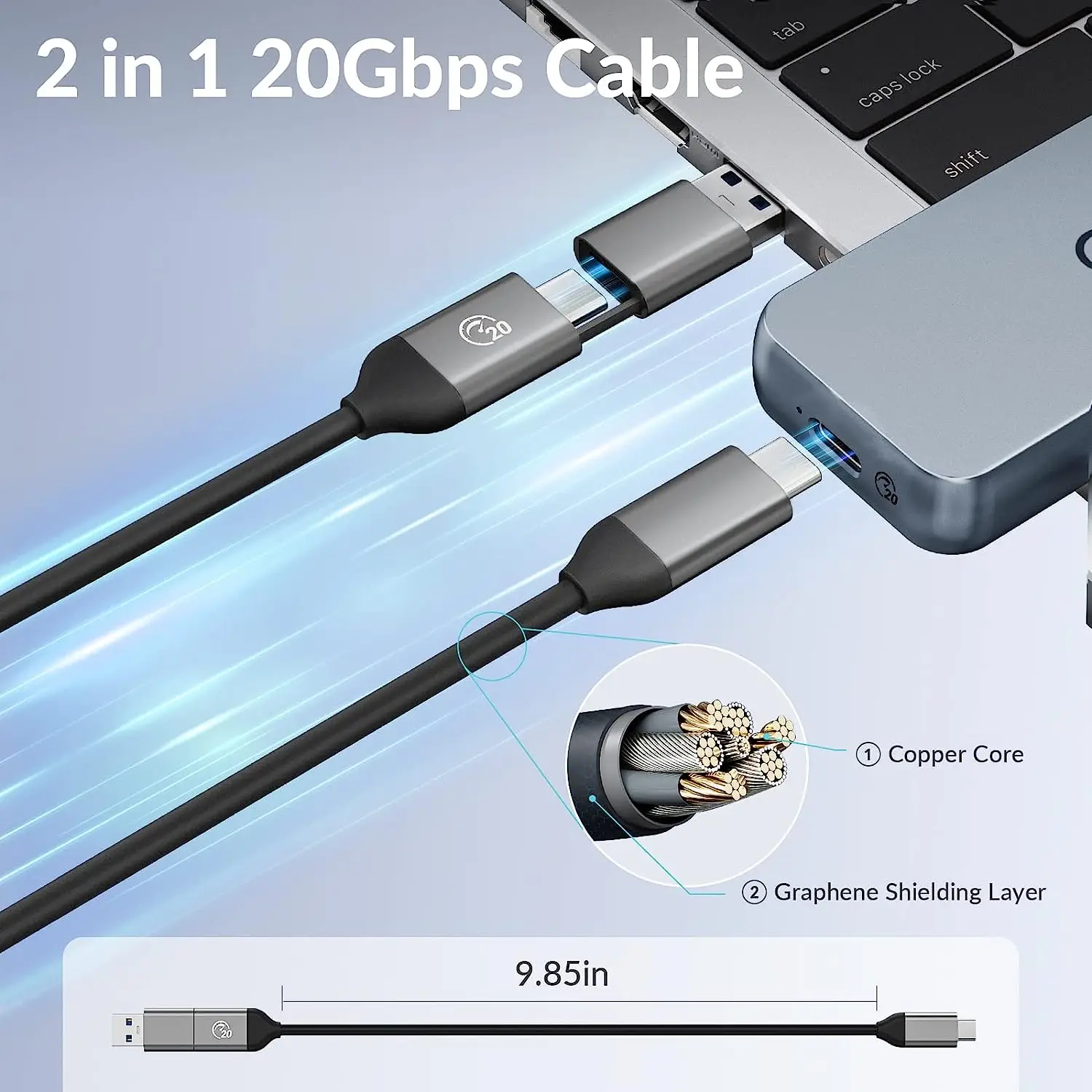 PHIXERO 20Gbps M.2 NVME SSD Case with Built-in Cooling Vest Upgraded Aluminum Type-C M2 NVME SSD Enclosure for Solid State Drive