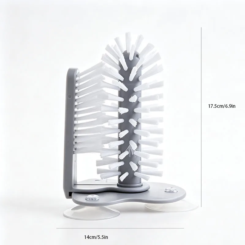Suction Cup Mount Rotating Bottle Brush, Multifunctional Plastic Cup Cleaner Brush for Mugs, Glasses & Water Cups