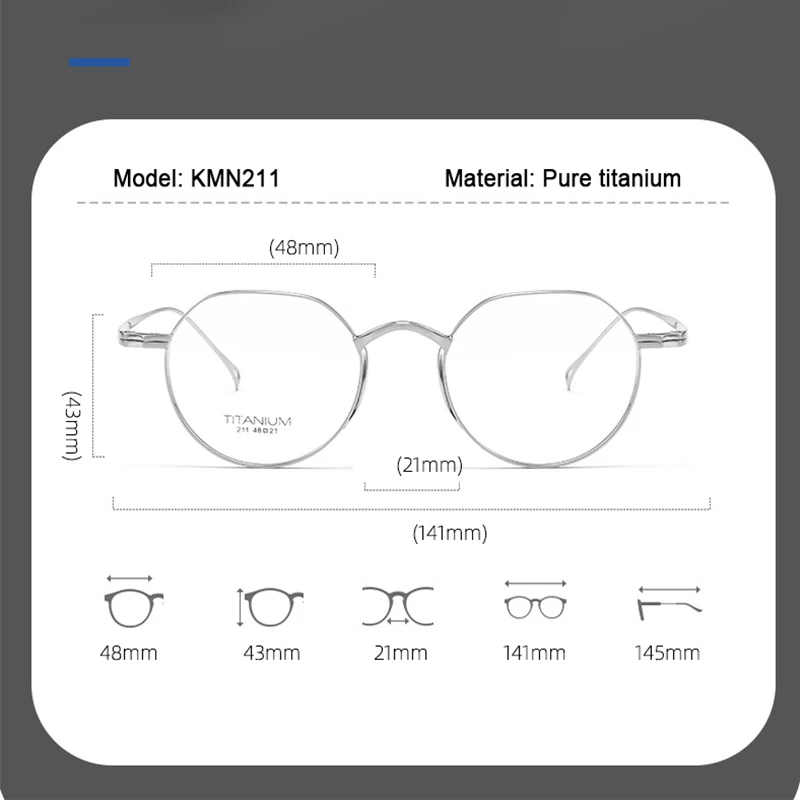 Japanese Brand Designer KMN9916 Pure Titanium Glasses Men Retro Eyeglasses Anti-blue Light Ultralight Photochromic Frame