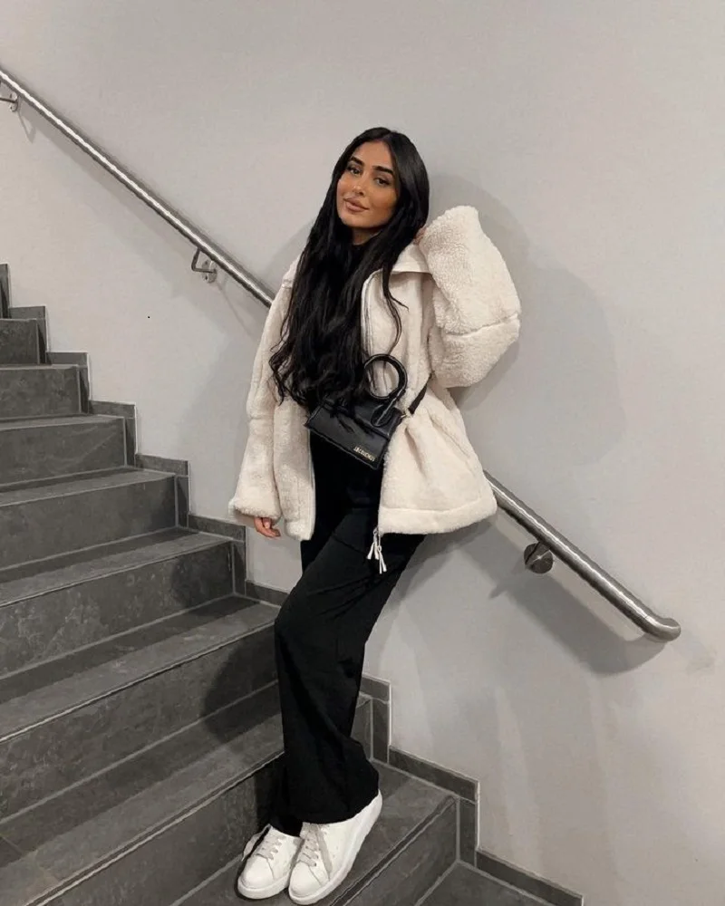 Elegant Autumn Winter Loose Jackets Fashion Women Zipper Fleece Lapel Thick 2024 New Coats Casual Streetwear Vintage Retro Coat