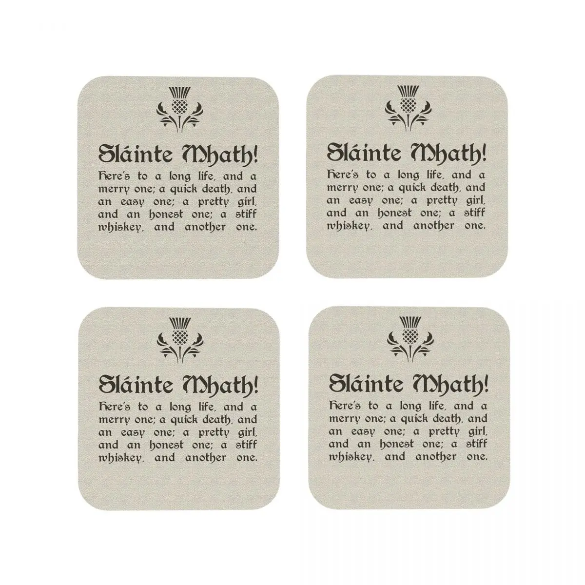 Slainte Mhath - Tostado escocés - Con posavasos Thistl Manteles individuales de cocina Taza aislante Tapetes de café Almohadillas para vajilla Juego de 4