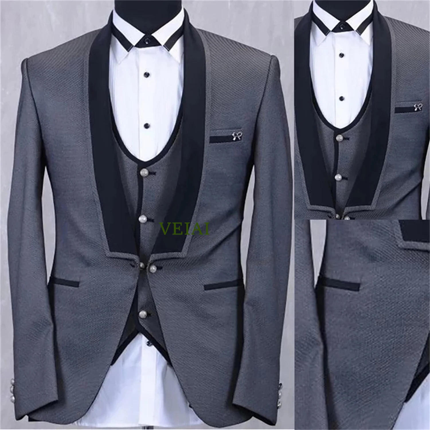 

Custom Dark Grey One Button Mens Suits 3 Pieces Costume Homme Grooms Wedding Tuxedos Terno Masculino Slim Fit Prom