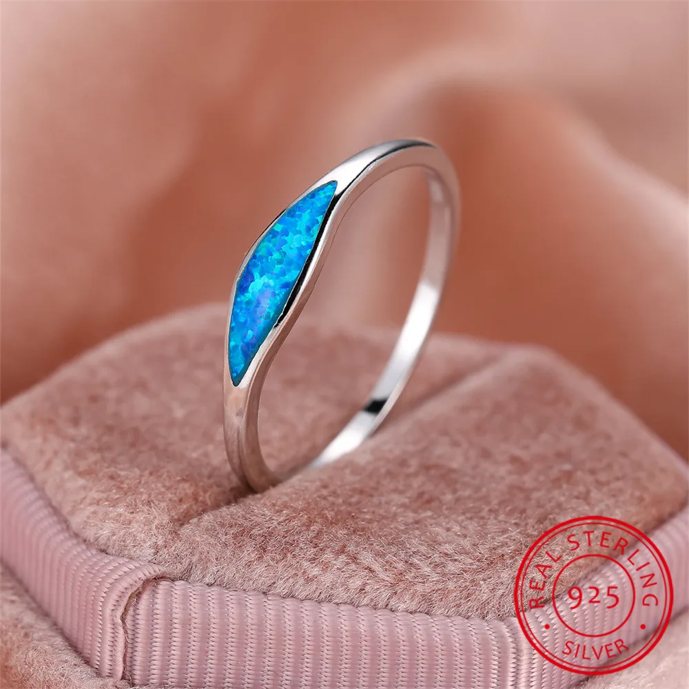 Real 925 Sterling Silver Engagement Ring Blue Fire Opal Stone Rings For Women Wedding Band Jewelry Valentine\'s Day Gift