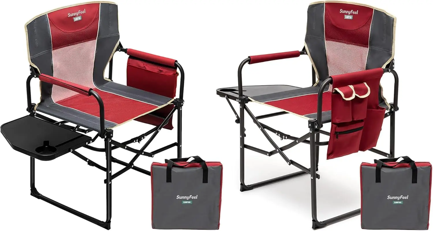 

Oversized Camping Directors Chair 2 Pack, Portable Folding Lawn Chairs For Adults Heavy Duty With Side Table,Pocket For Beach,