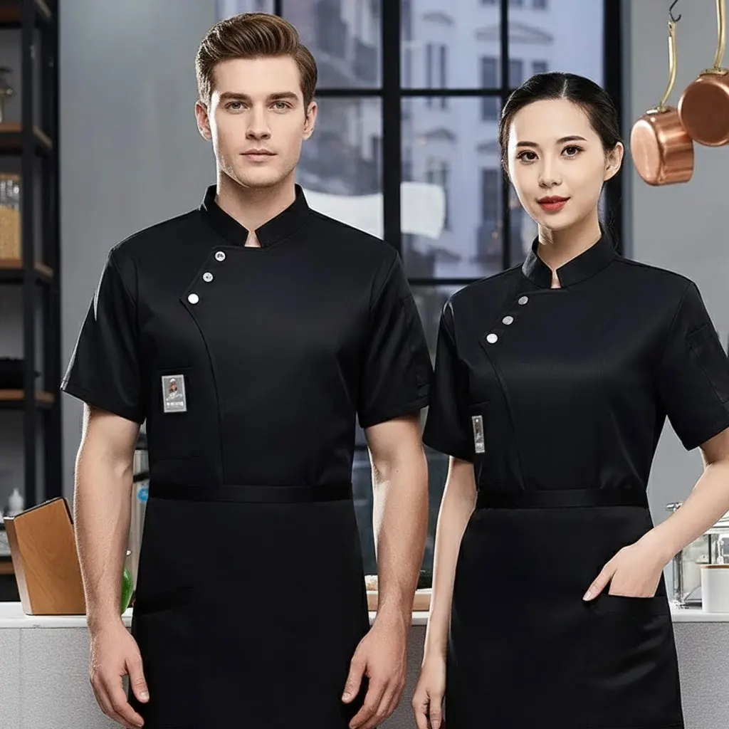 

Дышащая модная мужская униформа шеф-повара с короткими рукавами, профессиональная кухонная одежда для отеля, ресторана, пекарни