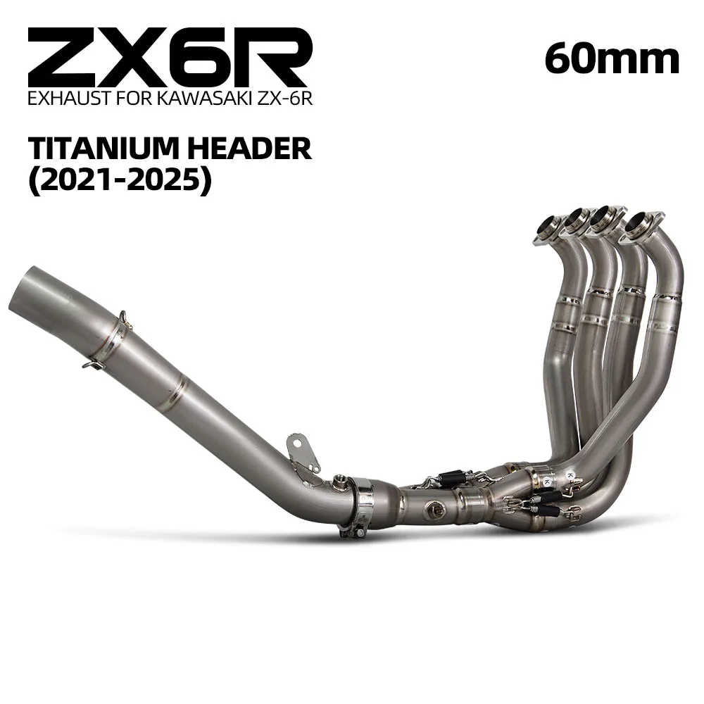 For Kawasaki ZX6R ZX-6R 2021-2025 Full Titanium Alloy Motorcycle Exhaust System Modify Manifold 60mm Escape Front Mid Link Pipe
