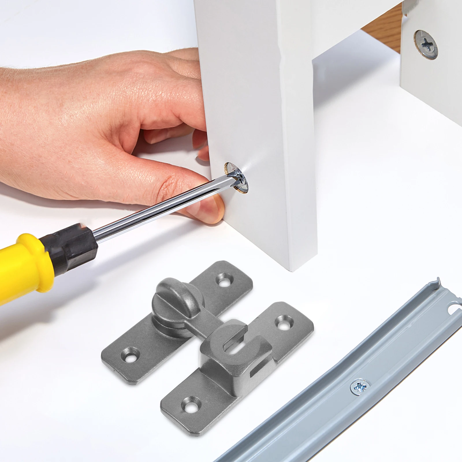 

Aluminum Alloy Door Lock Slide Latch Flip No Punching Hardware Bathroom Sliding Security 90 Degree Push Pull Barn Window Garage