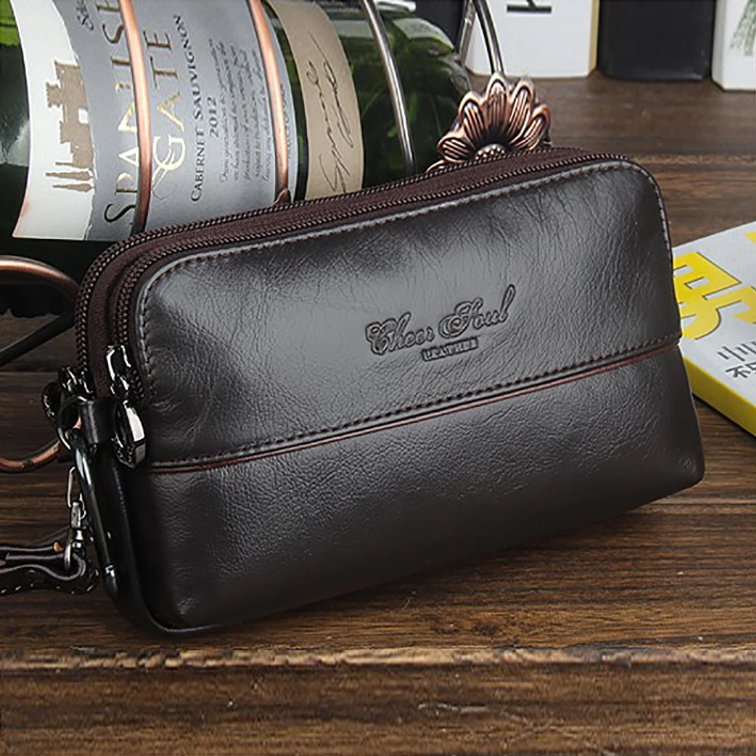 Men Clutch Wrist Belt Waist Pack Bag Purse Genuine Leather Cell/Mobile Phone Case Cover Pocket Multi-purpose Wallet Male Bag