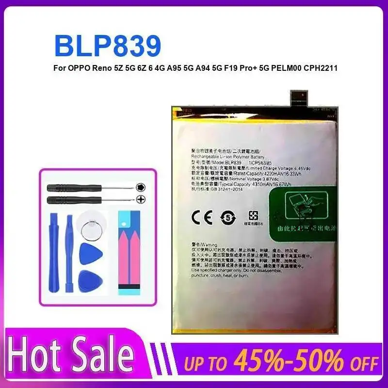 BLP839 For Oppo Reno 5Z 5G 6Z 6 4G A95 A94 F19 Pro+ PELM00 CPH2211 Mobile Phone Battery 4310Mah Stable Power Supply