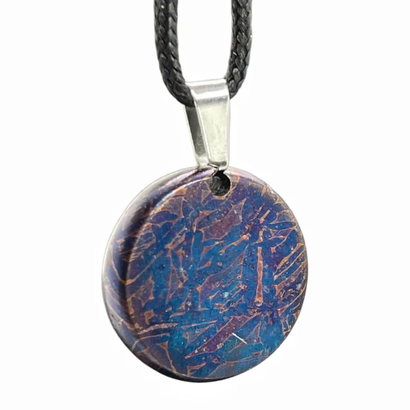 Muonionalusta Meteorite High Temperature Colored Round Pendant Natural Iron Meteorite Necklace Collectible Jewelry Gift LK557