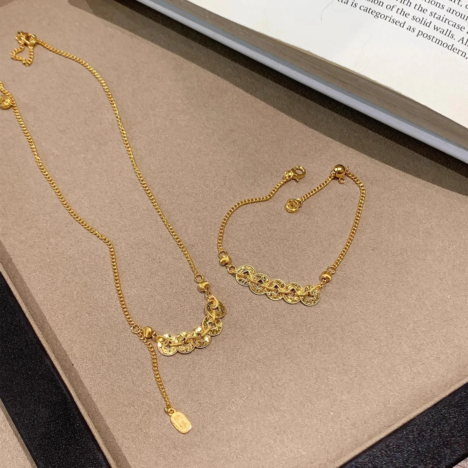 S925 Sterling Silver Necklace Qian Duoduo Crushed Ice Five Emperors Copper Coin Necklace Lucky Treasure Bracelet Collarbone Chai