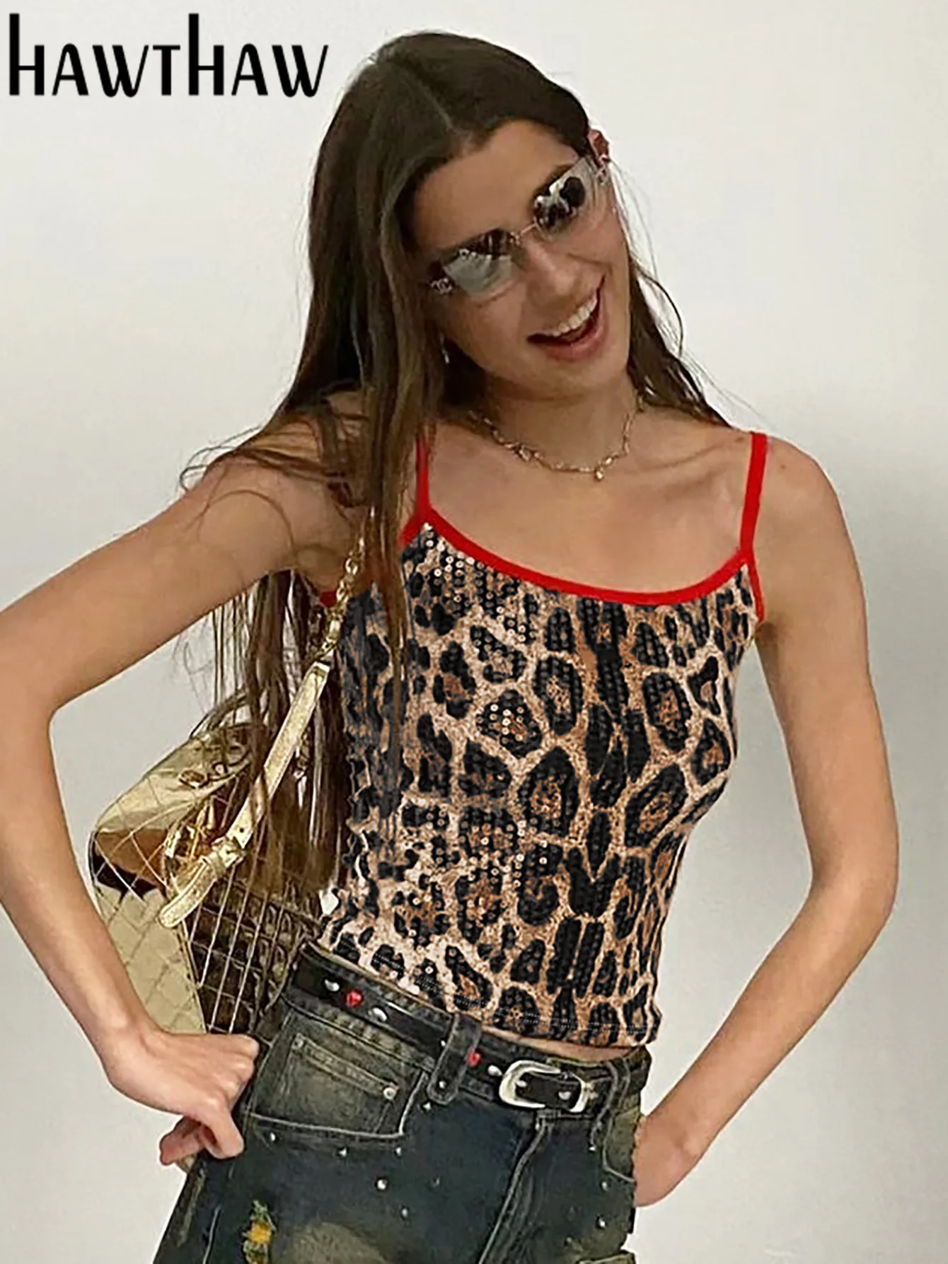 Hawthaw Women Sexy Party Club Leopard Sleeveless Crop Tank Tops Camis 2024 Summer Clothes Wholesale Items For Business