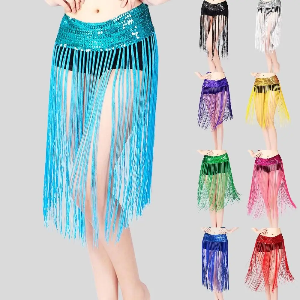 Cintura creativa per la danza del ventre Gonna lunga con nappa Gonna avvolgente con paillettes Catena in vita con paillettes glitterate Gonna classica con sciarpa all'anca Accessorio da donna