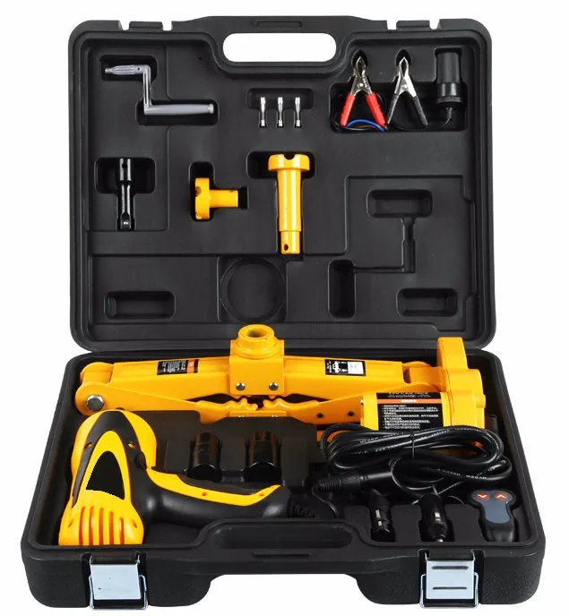 Portable 3 in 1 Car Repair Tool Kit 2T 3T Electric Scissor Jack Impact Wrench Inflator Pump 12V