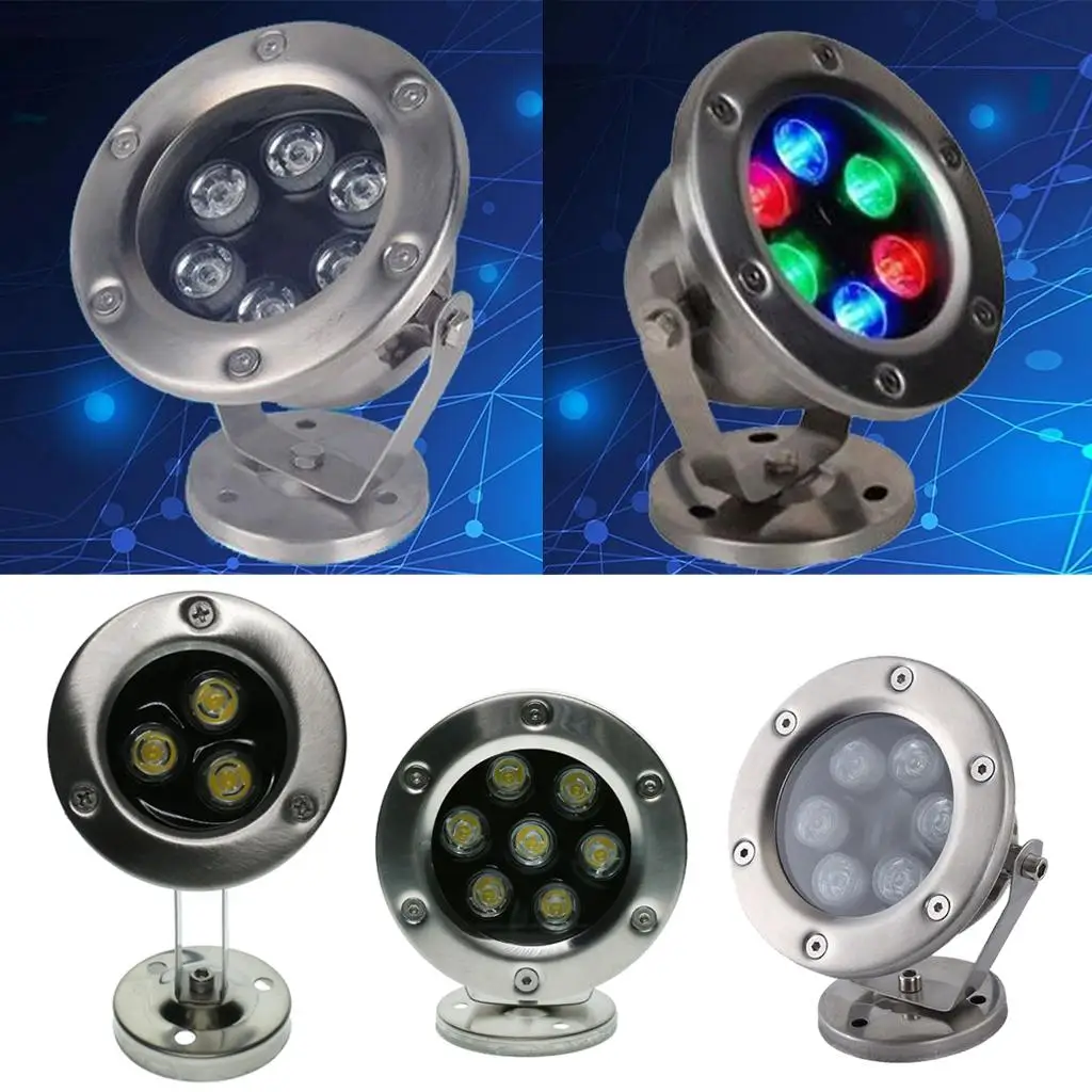 LED Underwater Light IP68 Energy Saving Submersible Pond Spotlight Metal Flood Lamp for Aquarium Lighting