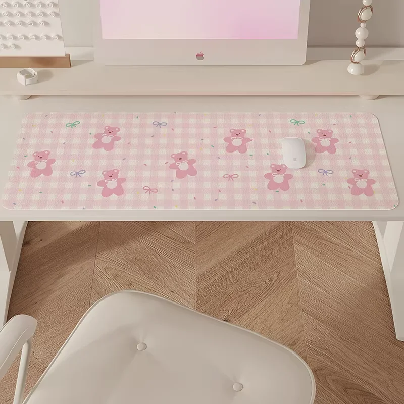 

Cute Grid Bear Pu Leather Mousepad Office Desk Mat Mouse Pad Computer Speed Type Carpet Mat Player Laptop Keyboard Cartoon