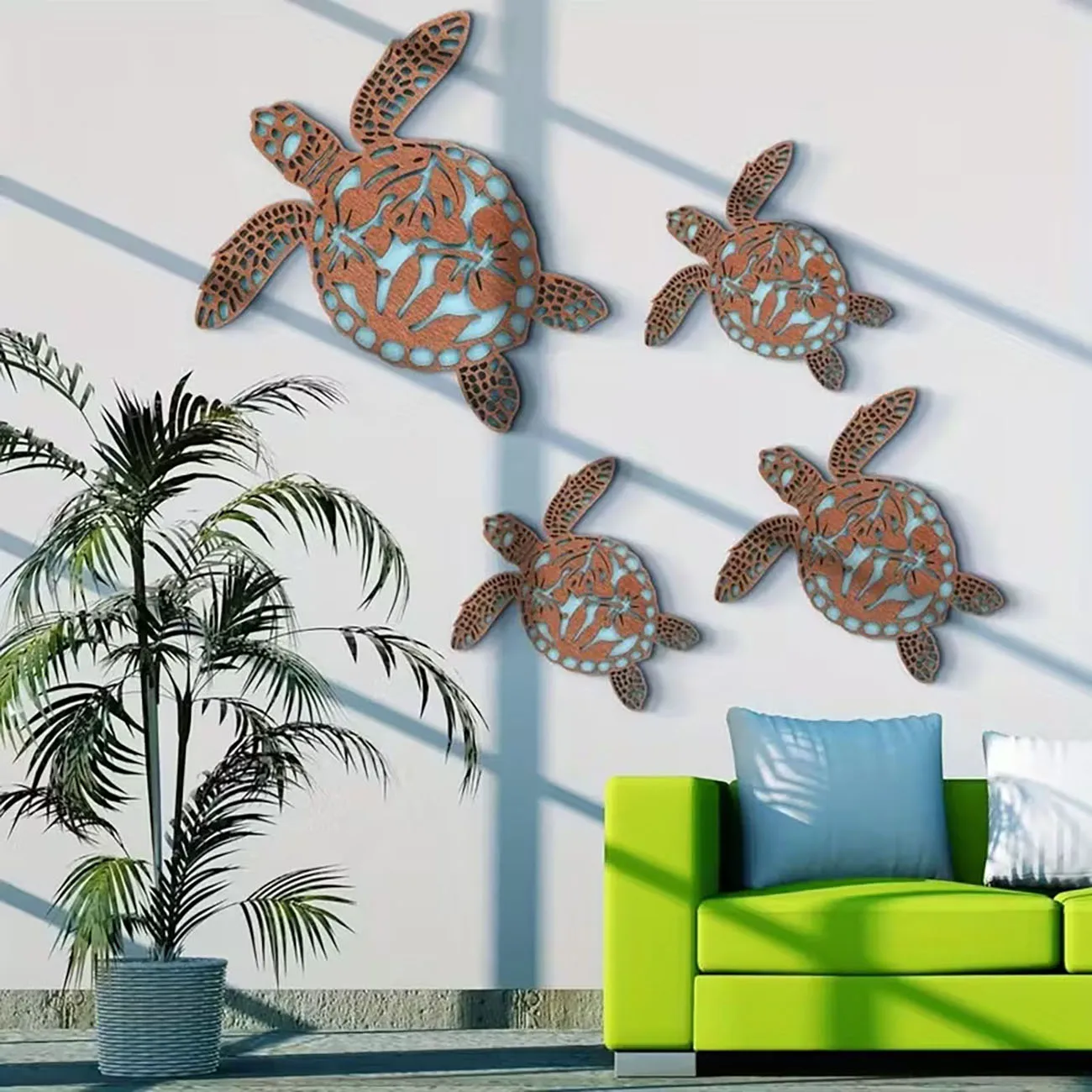 A Set of 4 Wooden Fish Wall Decorations, with Built-in Adhesive Accessories and No Need for Drilling Installation
