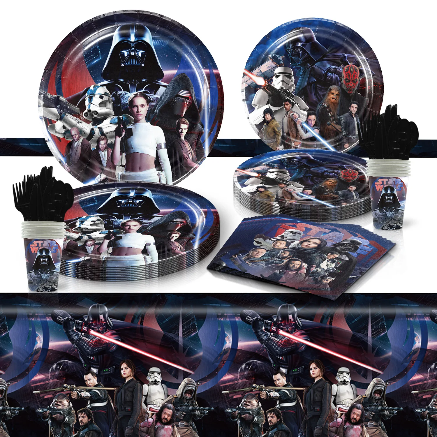 Star Wars Movie Disposable Party Supplies Paper Plates Paper Cups Tissues Tablecloths Birthday Party Atmosphere Decoration Set