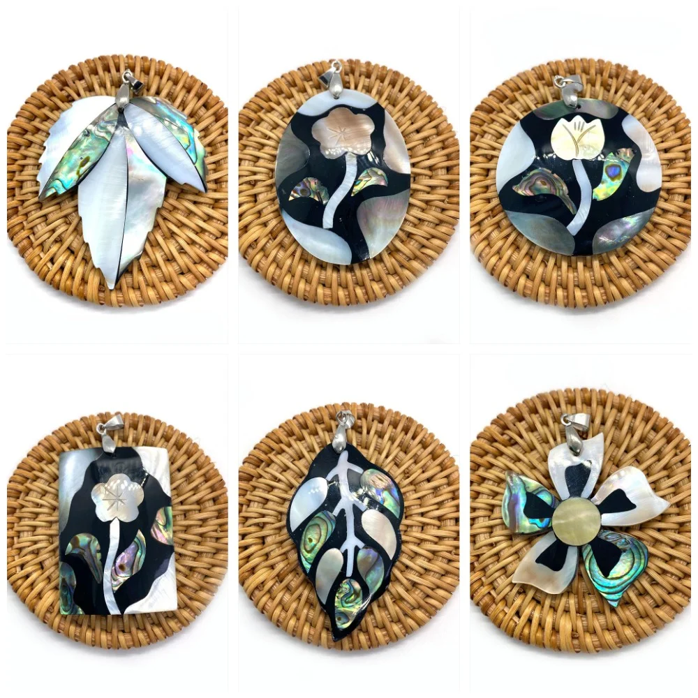 

Natural Abalone Shell Splicing Pendants Carved Flower/leaf Design Charms Accessory 1 Pc Handmade Fashion Necklace Jewelry Gift