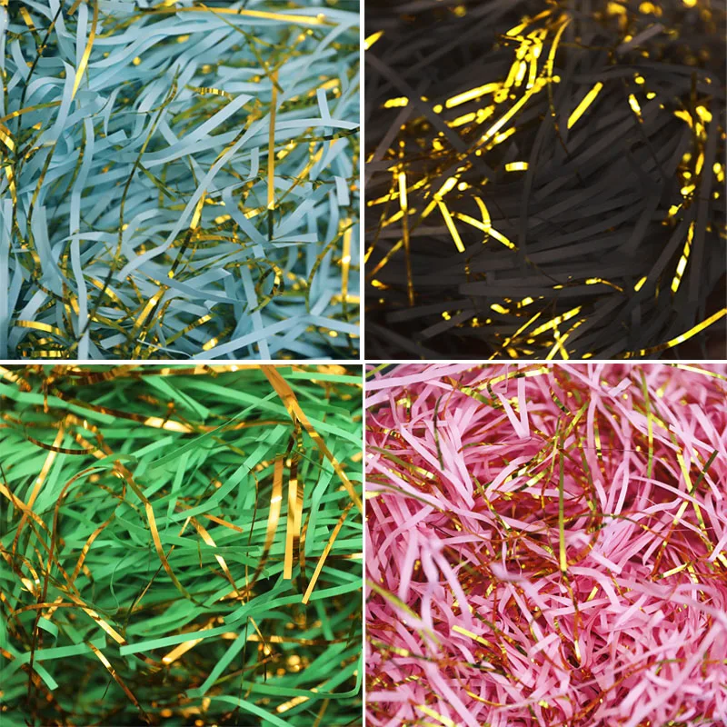 20/30/50/100g Buntes, geschreddertes Crinkle- Lafite-Papier Bast DIY Hochzeit Party Süßigkeiten Geschenkbox Füller Verpackung Heimdekorationen