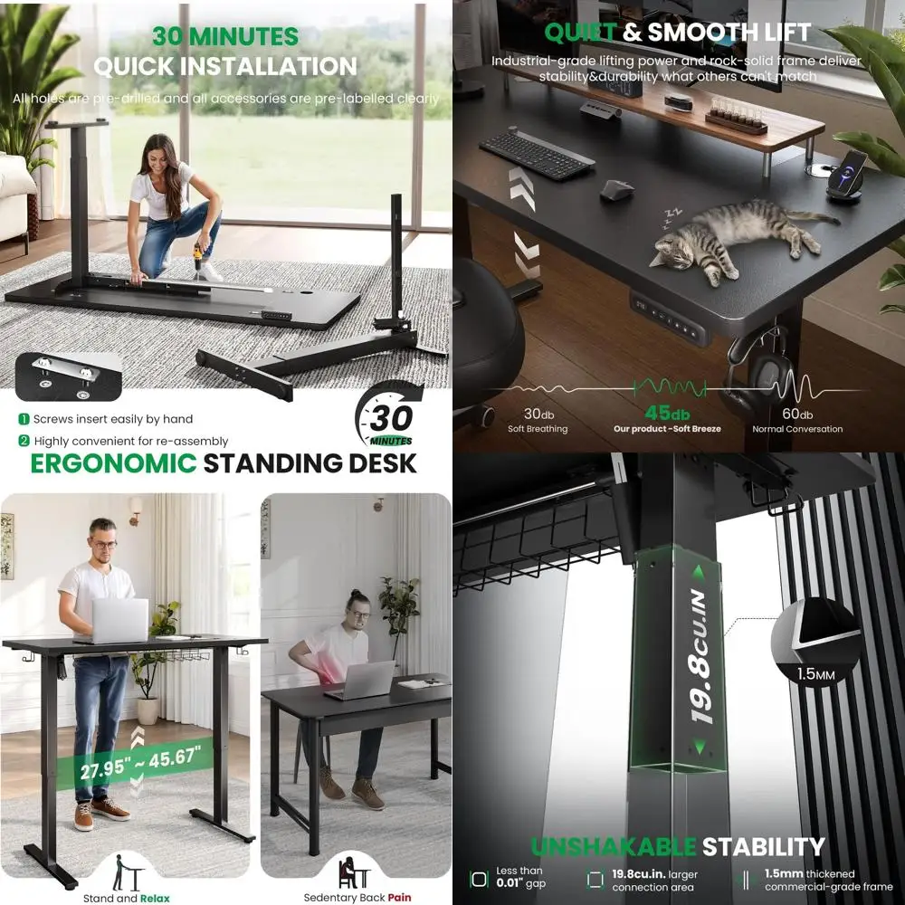 

Регулируемый электрический стол для работы стоя, 63 x 24 дюйма, с системой организации кабелей, 3 уровня регулировки высоты, стол для работы сидя и стоя