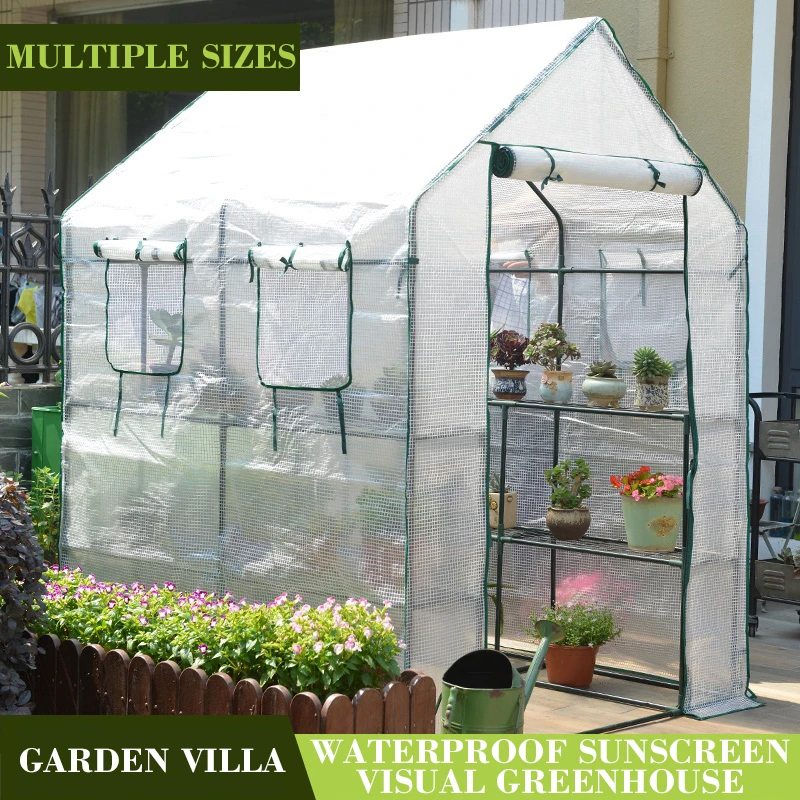 HOT Outdoor Gardening Large Greenhouses Complete Kit Flower Plant Keep Warm Green House with Frame Roll-up Zipper Plastic Cover