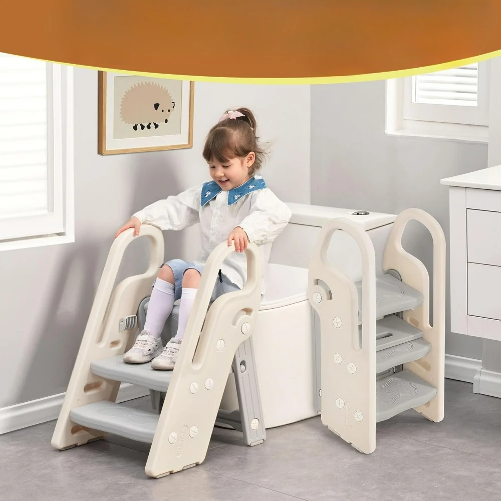 Reposapiés plegable para niños, taburete ajustable para lavabo de baño, escalera de plástico Gris