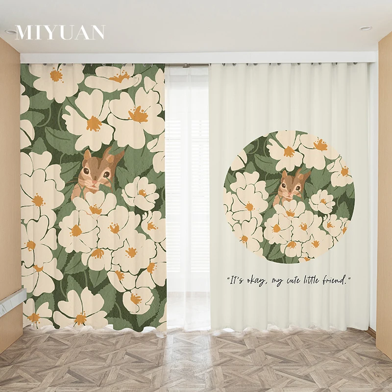 

Home Decoration Modern Curtains for Living Dining Room Bedroom Luxury Squirrel Flower Design 3D Digital Printed Tulle Sheer