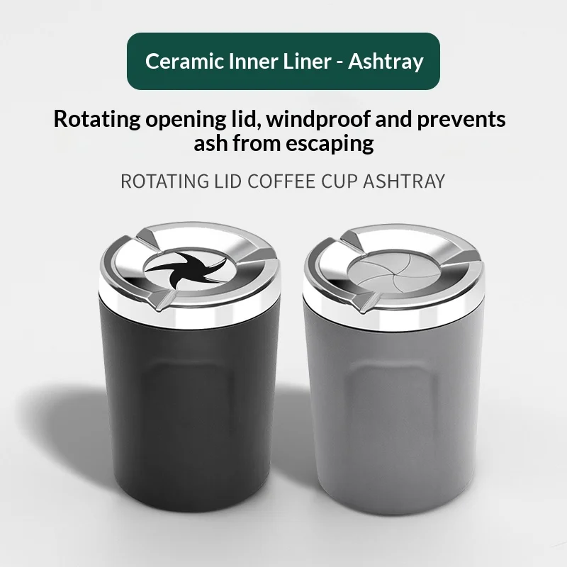 Universal Car Ashtray with Heatproof Ceramic Liner And Mechanical Rotating Aperture Lid Auto Interior Accessory