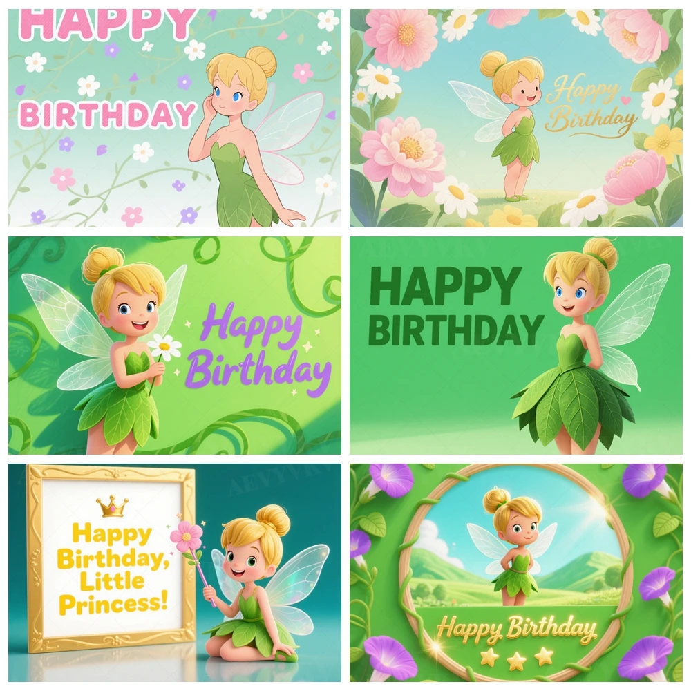 

Cartoon Princess Fairy Tinker Bell Fairy Elves Background Girl's Birthday Party Decoration Baby Shower Photography Studio Props
