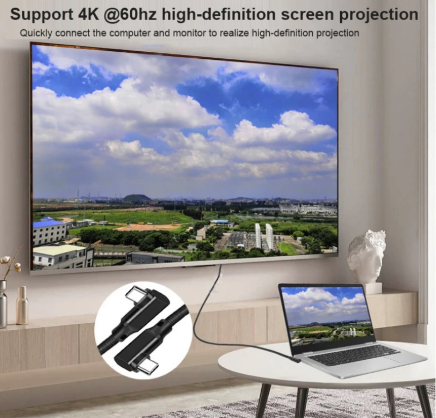 90 Degrees USB3.2 Gen2 20Gbps VR USB-C Data VR Link Cable Type-C  4K@60Hz Video 100W PD 5A Fast Charging Cord for Quest 1/2