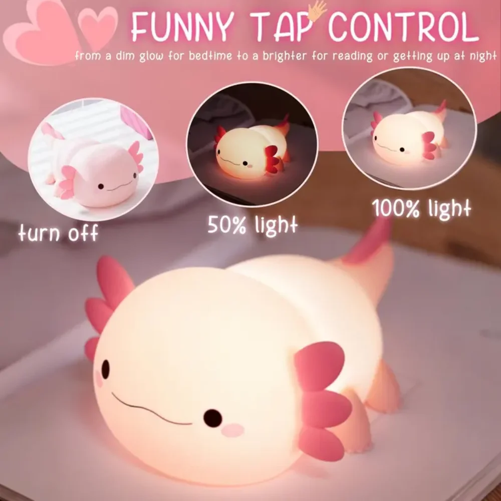 

Kawaii Axolotl Silicone Night Light Dimmable Rechargeable Squishy Lamp for Kids Nursery Bedroom Decor