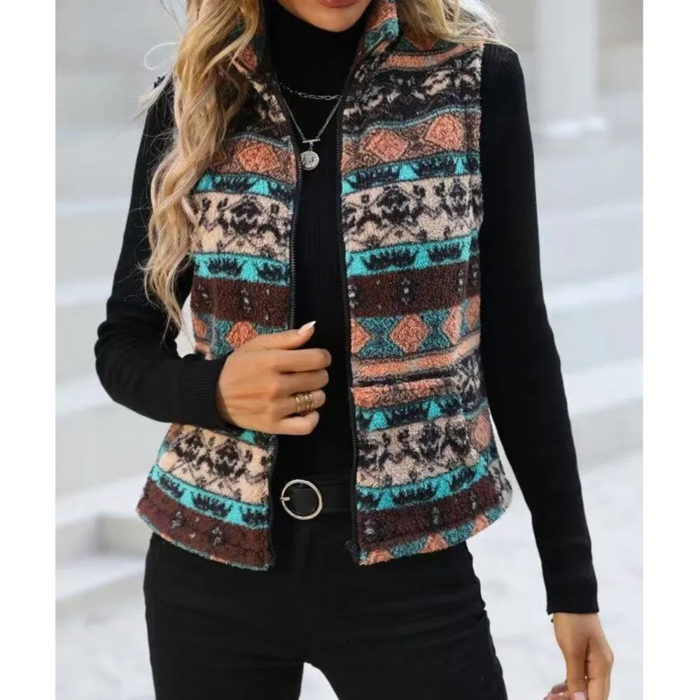 Fall Winter New Fashion Double Sided Retro Print Fur Padded Women's Jacket Casual Zipper Female Versatile Warm Cardigan Tops2026