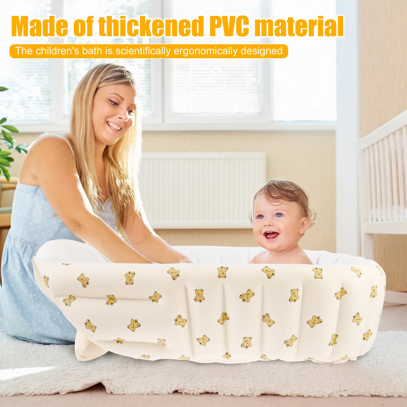 حوض استحمام للأطفال قابل للنفخ، محمول للاستخدام الخارجي من مادة PVC للأطفال الصغار، حوض استحمام للسفر قابل للطي، مريح للرضع، حمام سباحة لحديثي الولادة #4