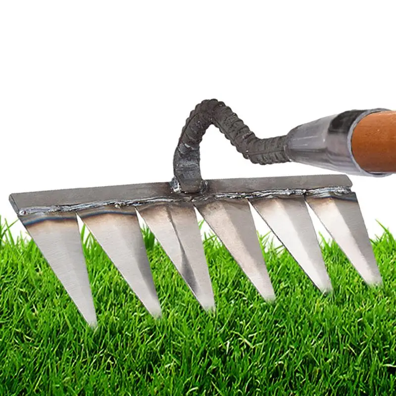 Garden Hand Rake Dethatching Six-Tooth Nail Rake Multi-Purpose Weeding Accessory For Patio Farm Vegetable Garden Backyard