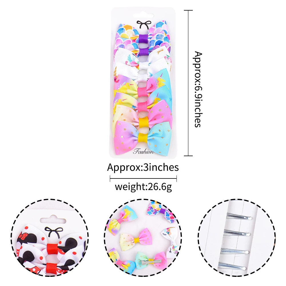 8Pcs/Set Fashion Print Grosgrain Ribbon Hair Bows Clips Small For Baby Children Girls Headwear DIY Kids Accessories Best Gifts image 3