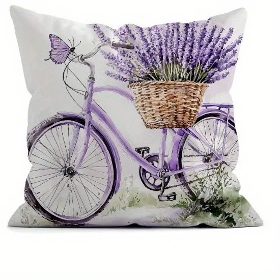 Purple Lavender Bicycle Cushion Cover Polyester Pillowcase Sofa Cushions Decorative Throw Pillows Home Decoration Pillowcover