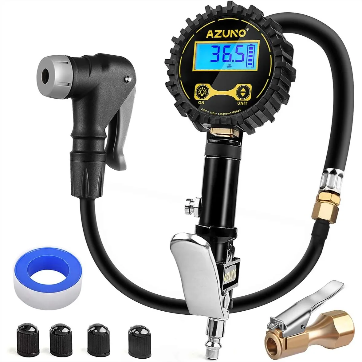 

Bike Tire Inflator with Pressure Gauge, Universal Presta and Schrader Valve Adapter for Air Compressor - Easy and Accurate