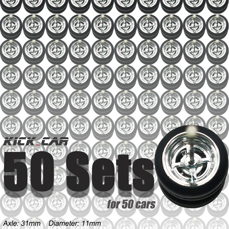 1/64 Model Car Wheels 50 Sets For Hotwheels with Rubber Tires Basic ABS Modified Parts Racing Vehicle Toys For Tomica MiniGT